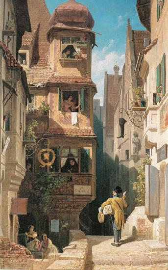 Carl Spitzweg Der Briefbote im Rosenthal oil painting image